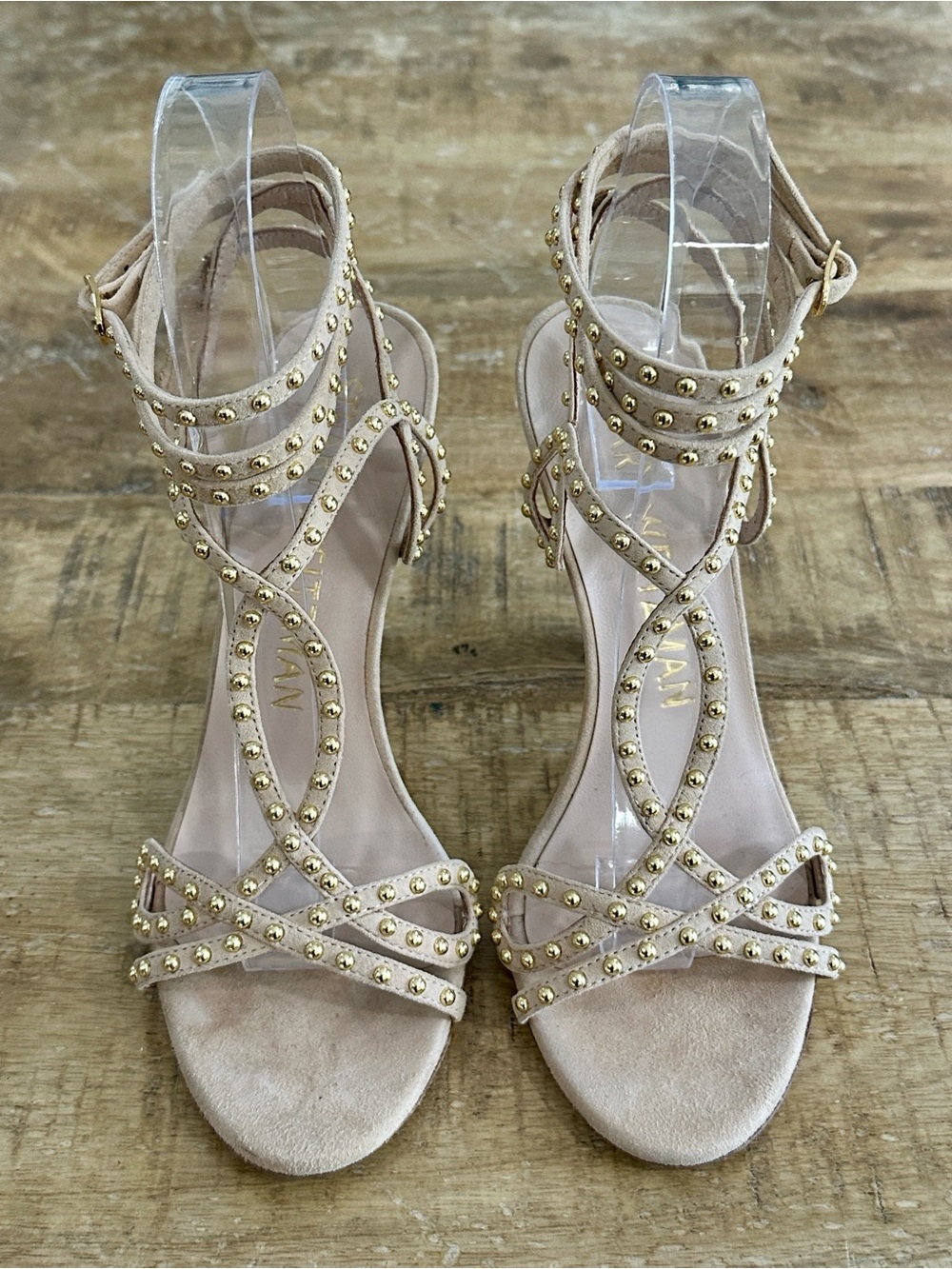 Stuart Weitzman Leya Beaded Ankle Strap Sandals